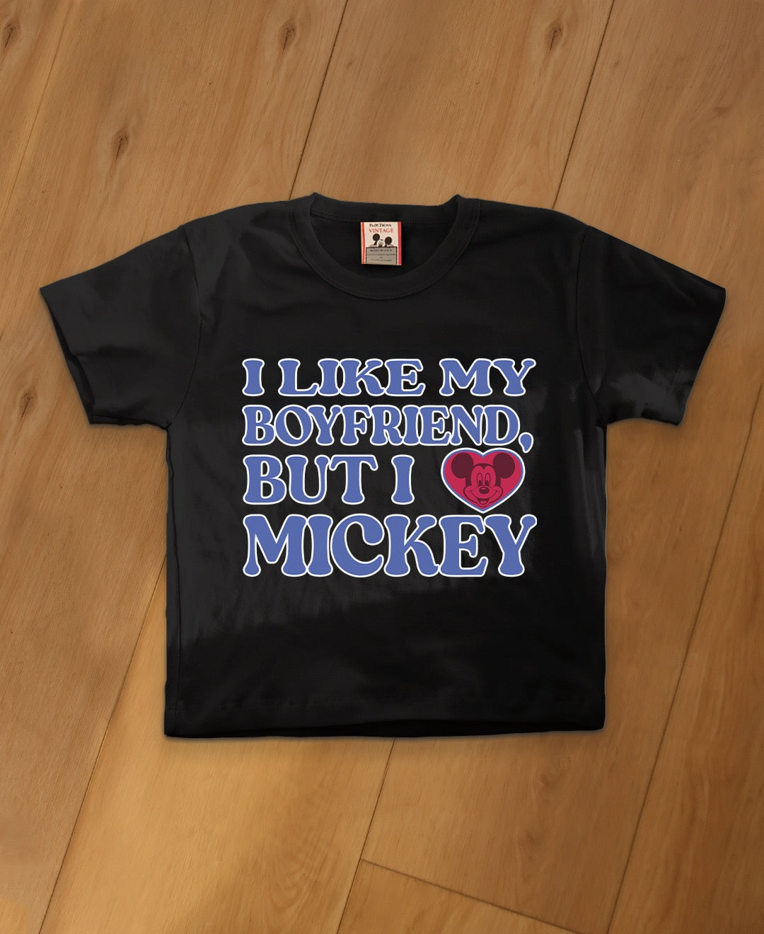 LIKE BOYFRIEND, <3 MICKEY BABY RIB TEE (BLACK)